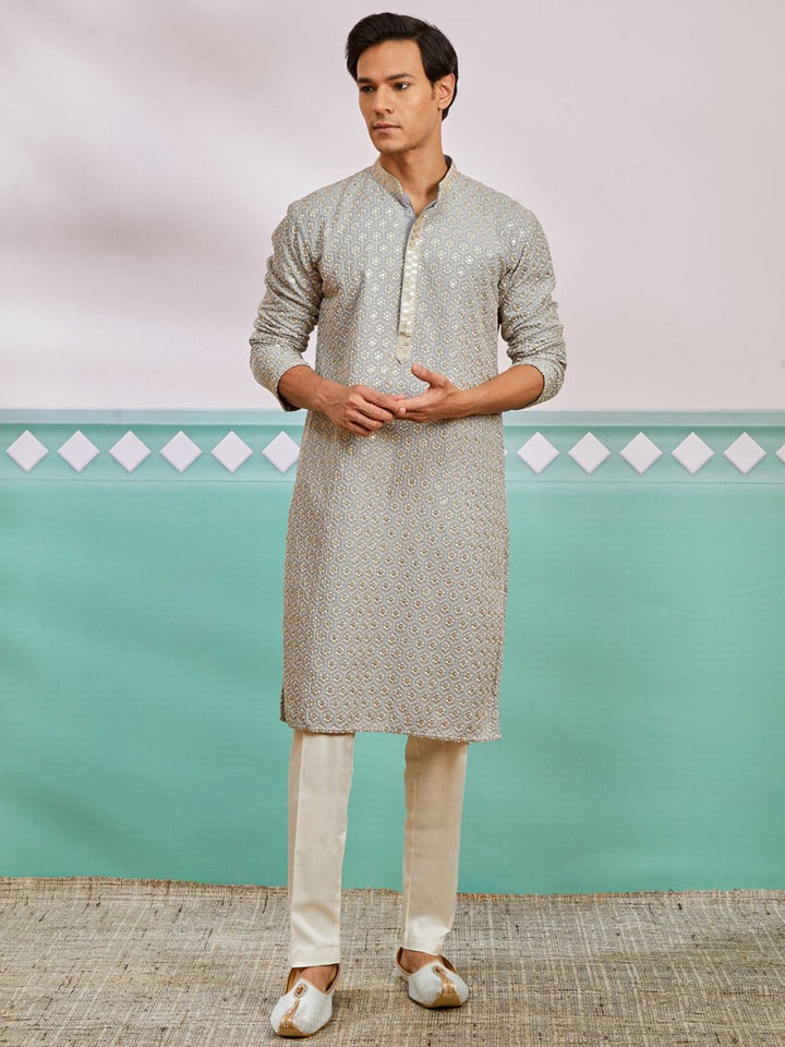 Men's Grey Rayon Kurta & Pyjama Set - House of Sarvati LLC