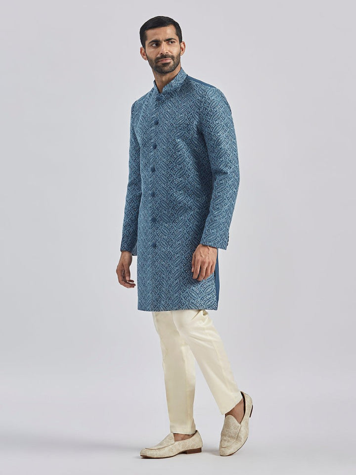 Men's Grey Viscose Sherwani Set - House of Sarvati LLC