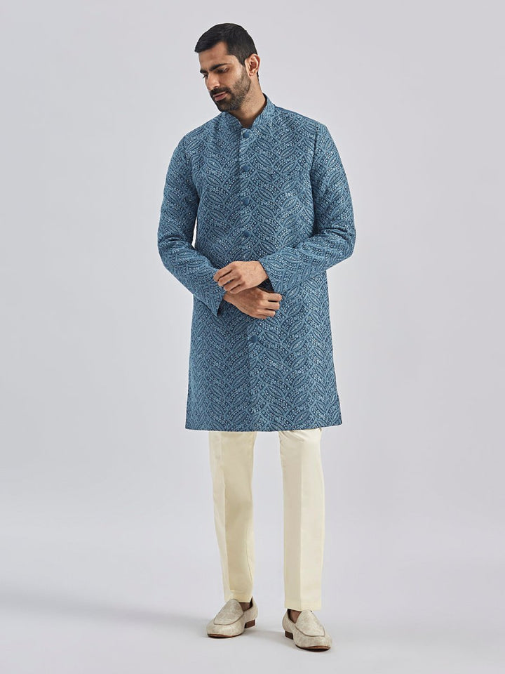 Men's Grey Viscose Sherwani Set - House of Sarvati LLC