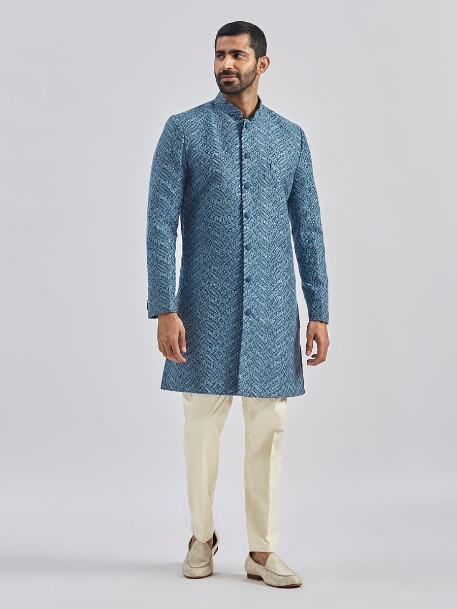 Men's Grey Viscose Sherwani Set - House of Sarvati LLC