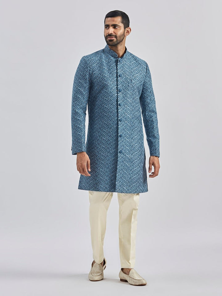 Men's Grey Viscose Sherwani Set - House of Sarvati LLC