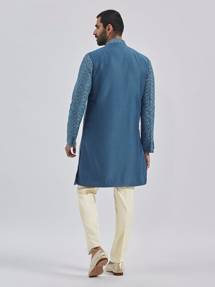 Men's Grey Viscose Sherwani Set - House of Sarvati LLC