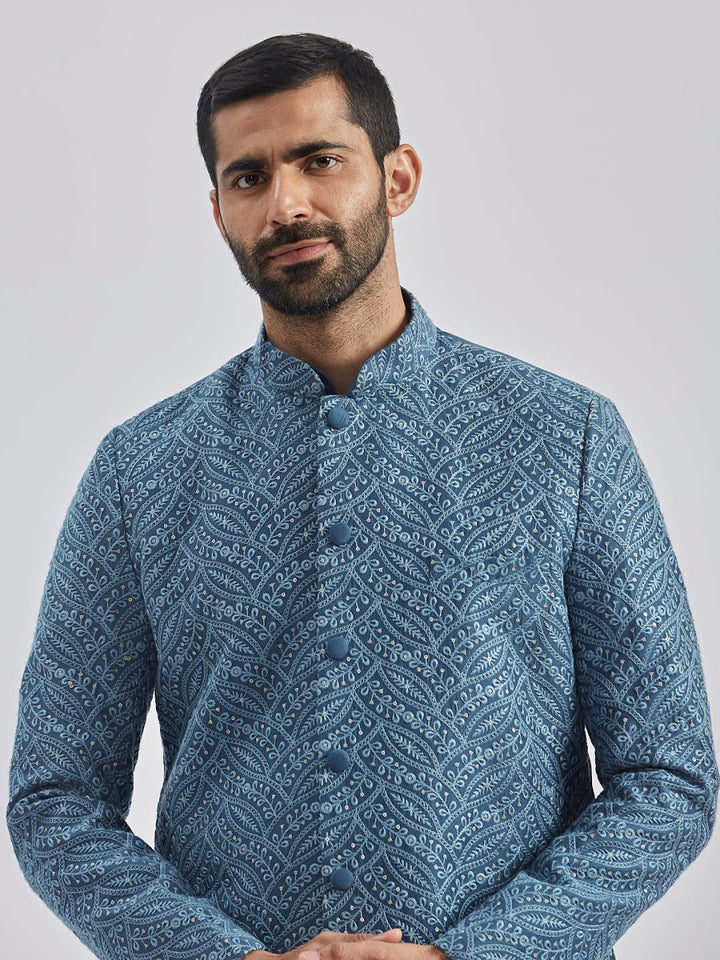 Men's Grey Viscose Sherwani Set - House of Sarvati LLC
