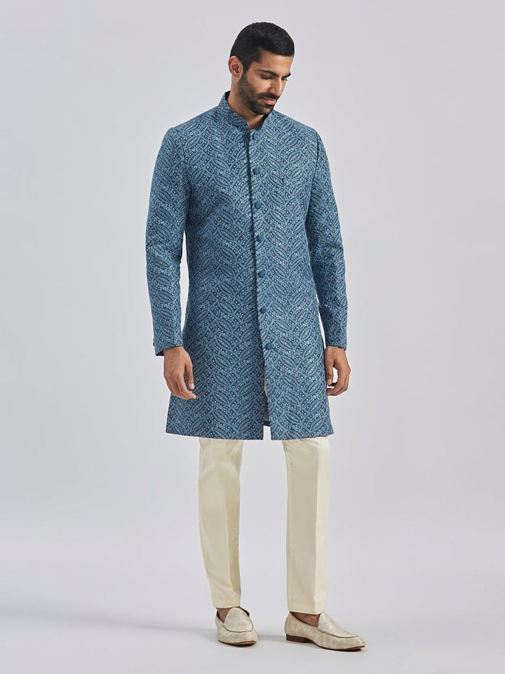 Men's Grey Viscose Sherwani Set - House of Sarvati LLC