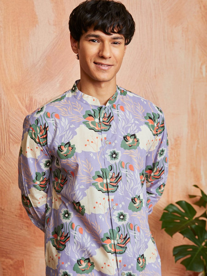Men's Lavender Cotton Kurta - House of Sarvati LLC