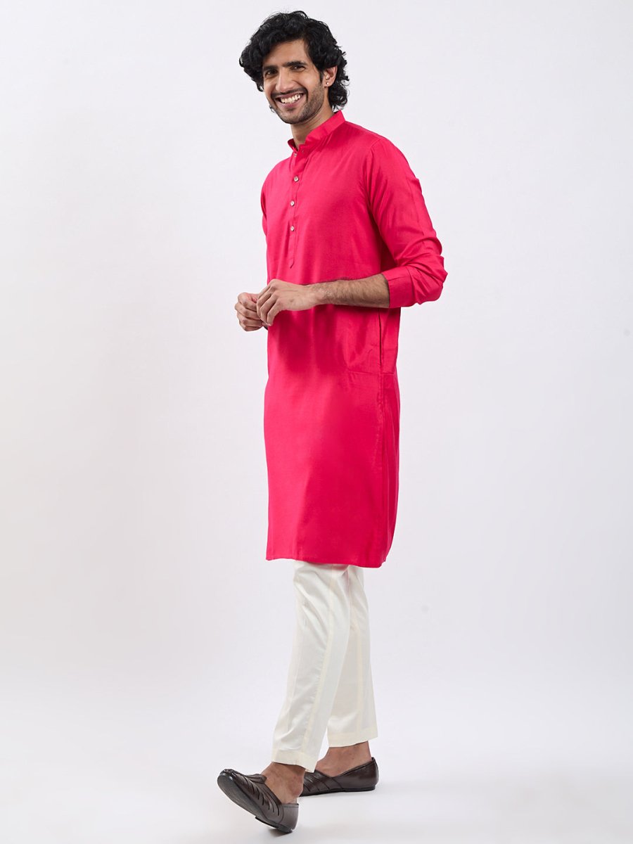 Men's Magenta Viscose Kurta Pyjama Set - House of Sarvati LLC