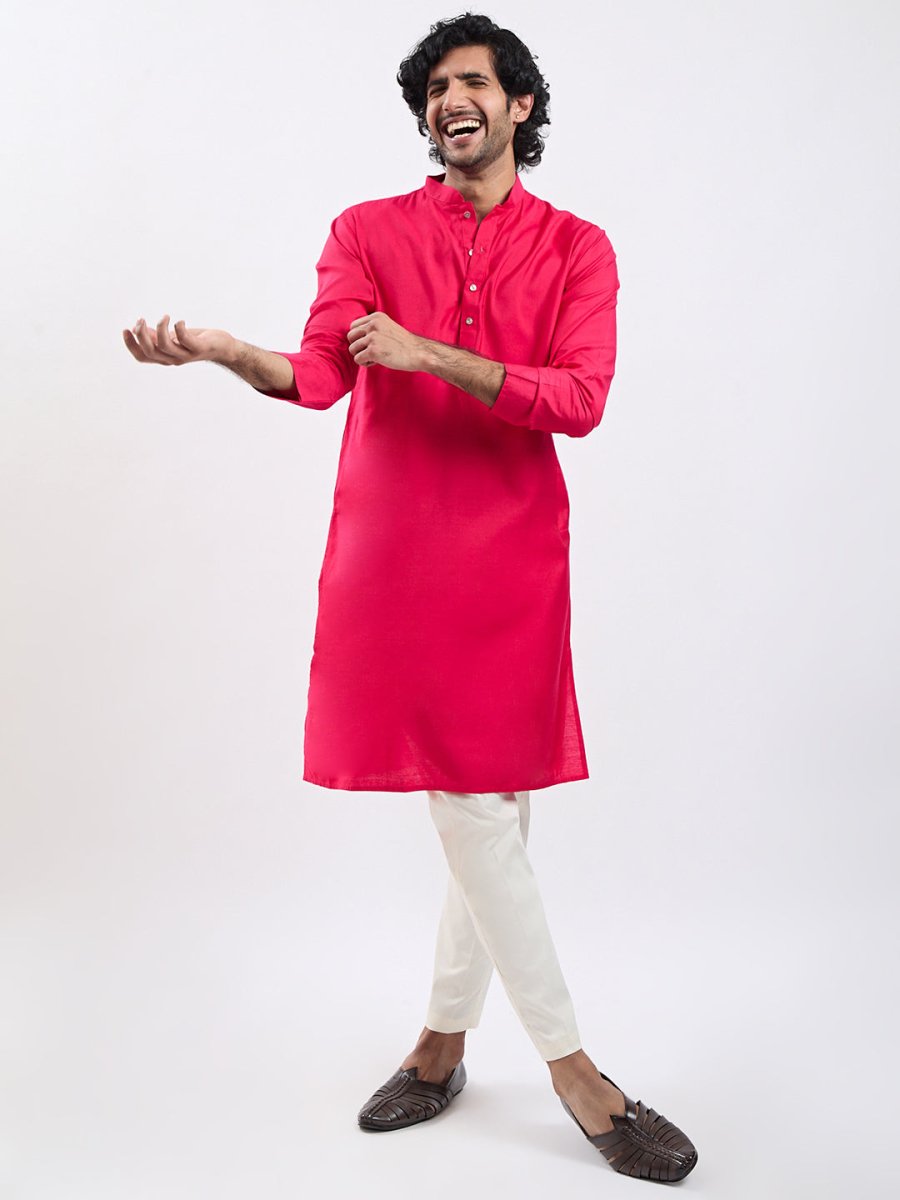 Men's Magenta Viscose Kurta Pyjama Set - House of Sarvati LLC