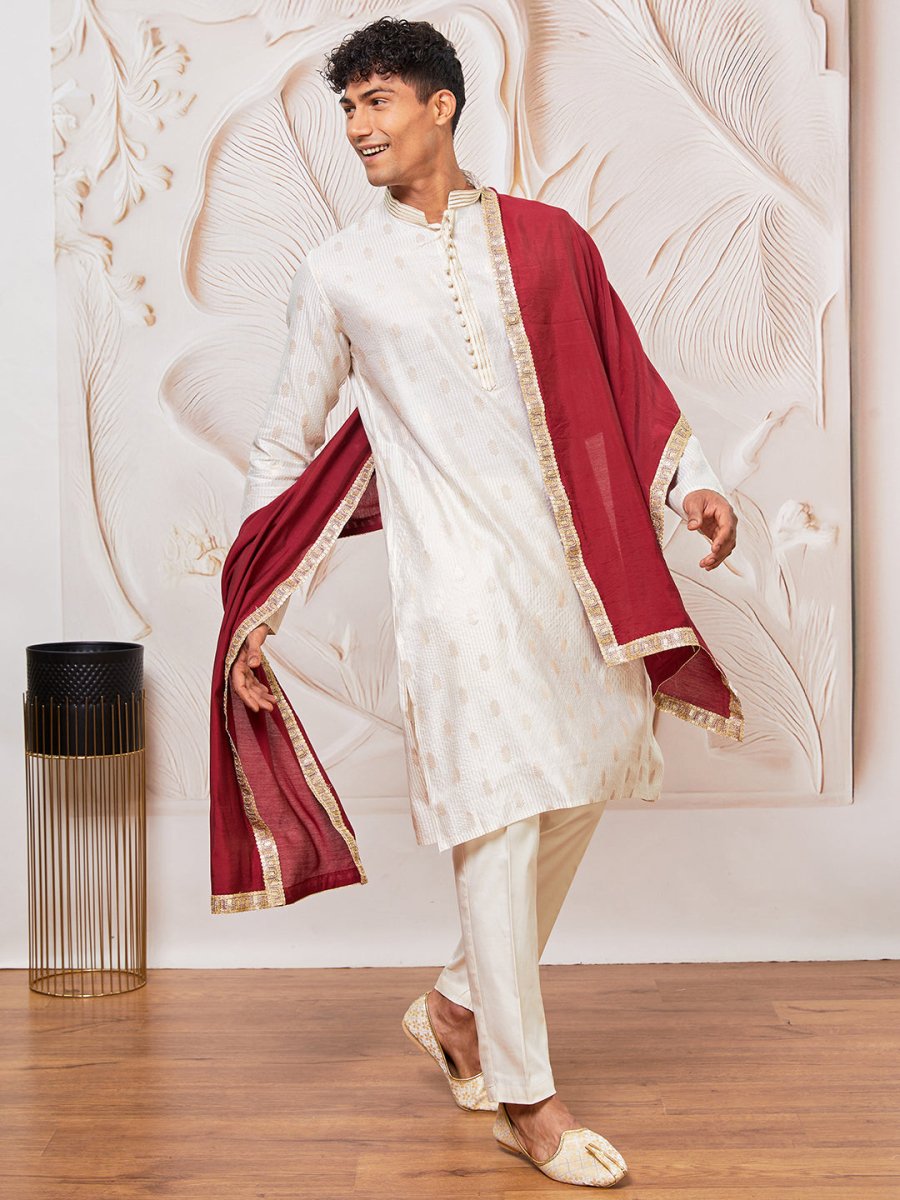 Men's Maroon Dupatta - House of Sarvati LLC