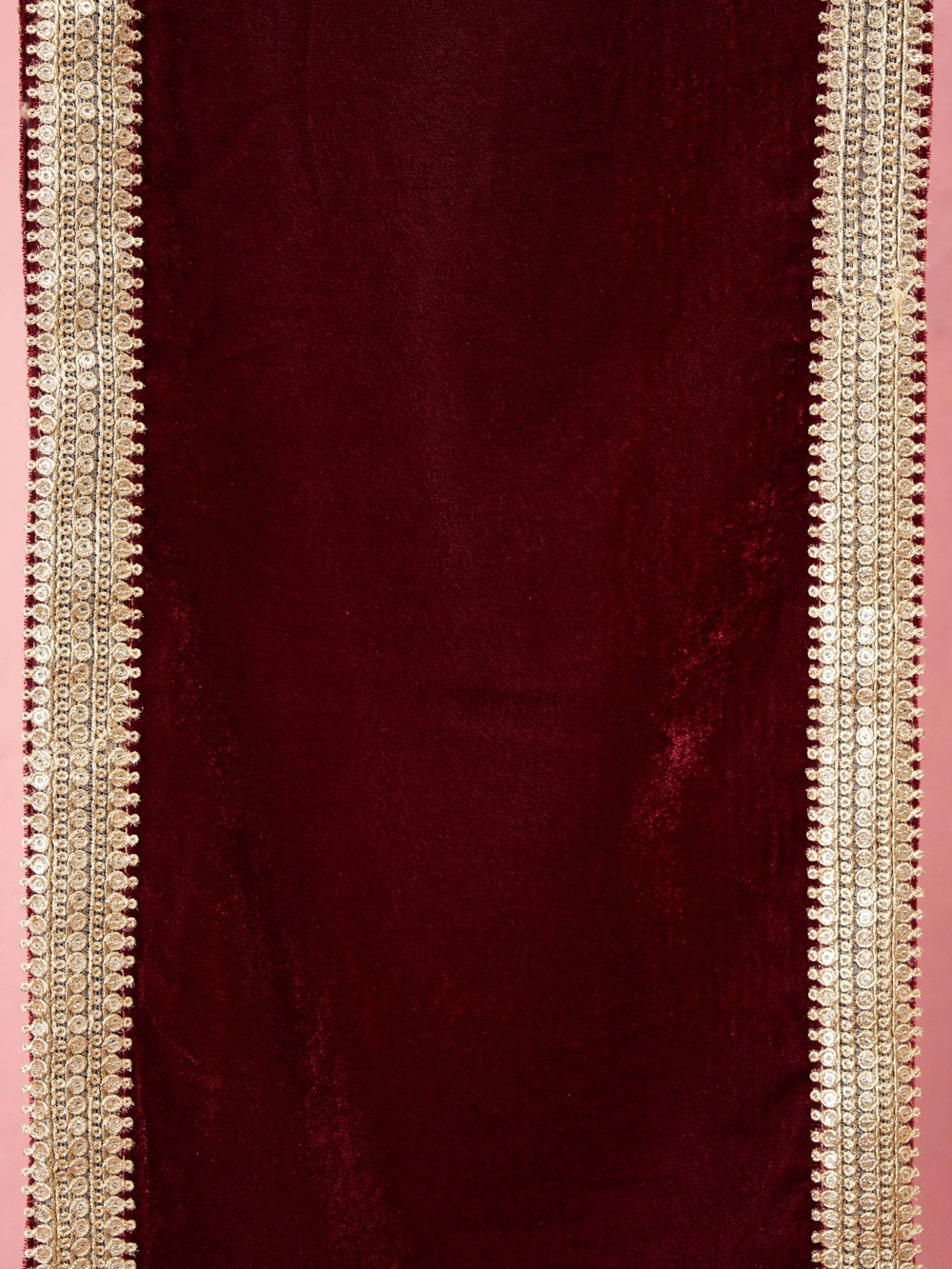Men's Maroon Solid Velvet Kurta with Tassel Dupatta - view 2