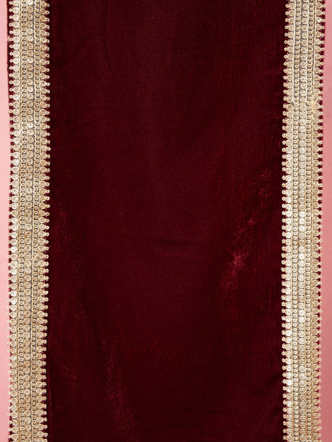 Men's Maroon Solid Velvet Kurta with Tassel Dupatta - view 2