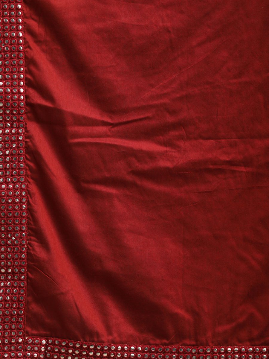 Men's Maroon Viscose Mirror Work Ethnic Dupatta - House of Sarvati LLC