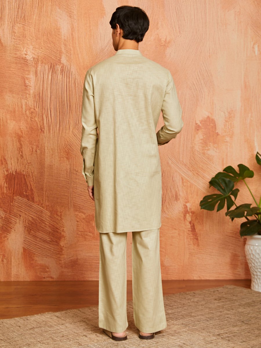 Men's Mint Green Cotton Slub Kurta and Pyjama Set - House of Sarvati LLC