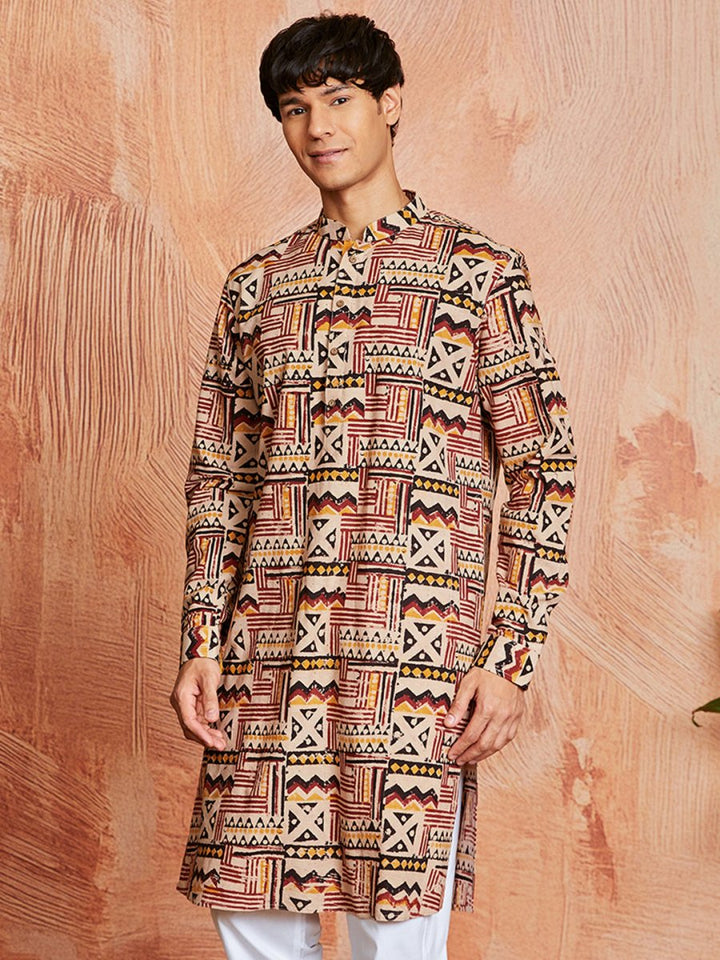Men's Multi - Color Cotton Kalamkari Print Kurta - House of Sarvati LLC
