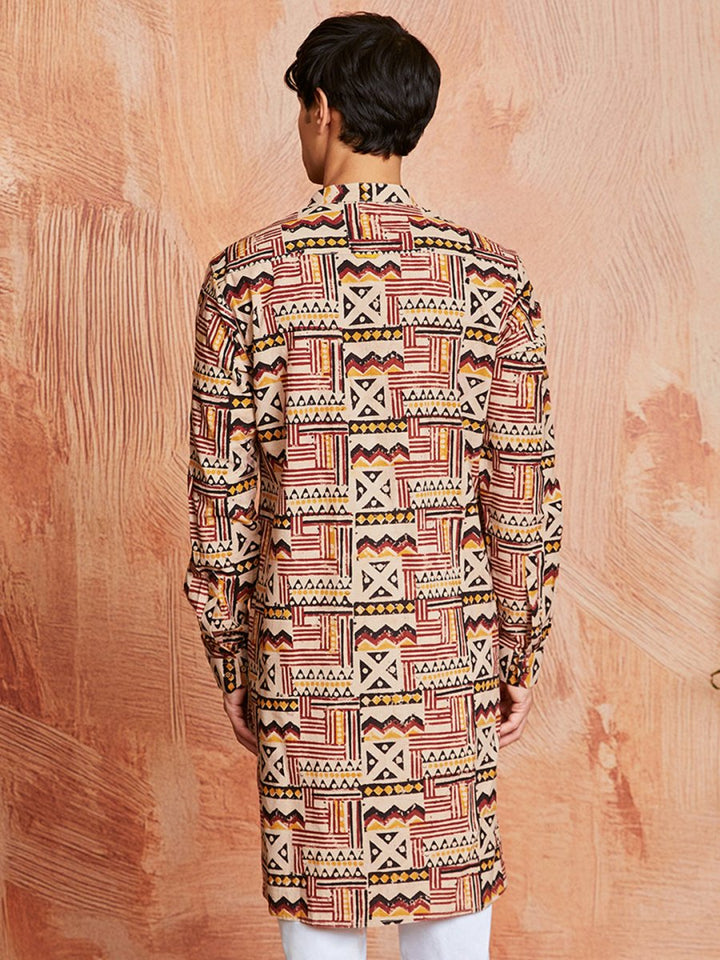Men's Multi - Color Cotton Kalamkari Print Kurta - House of Sarvati LLC