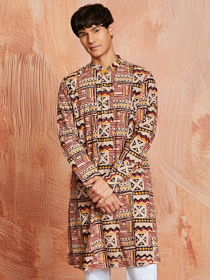 Men's Multi - Color Cotton Kalamkari Print Kurta - House of Sarvati LLC