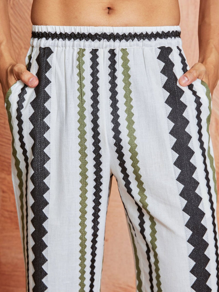 Men's Multi - Color Cotton Kurta and Pyjama Set - House of Sarvati LLC