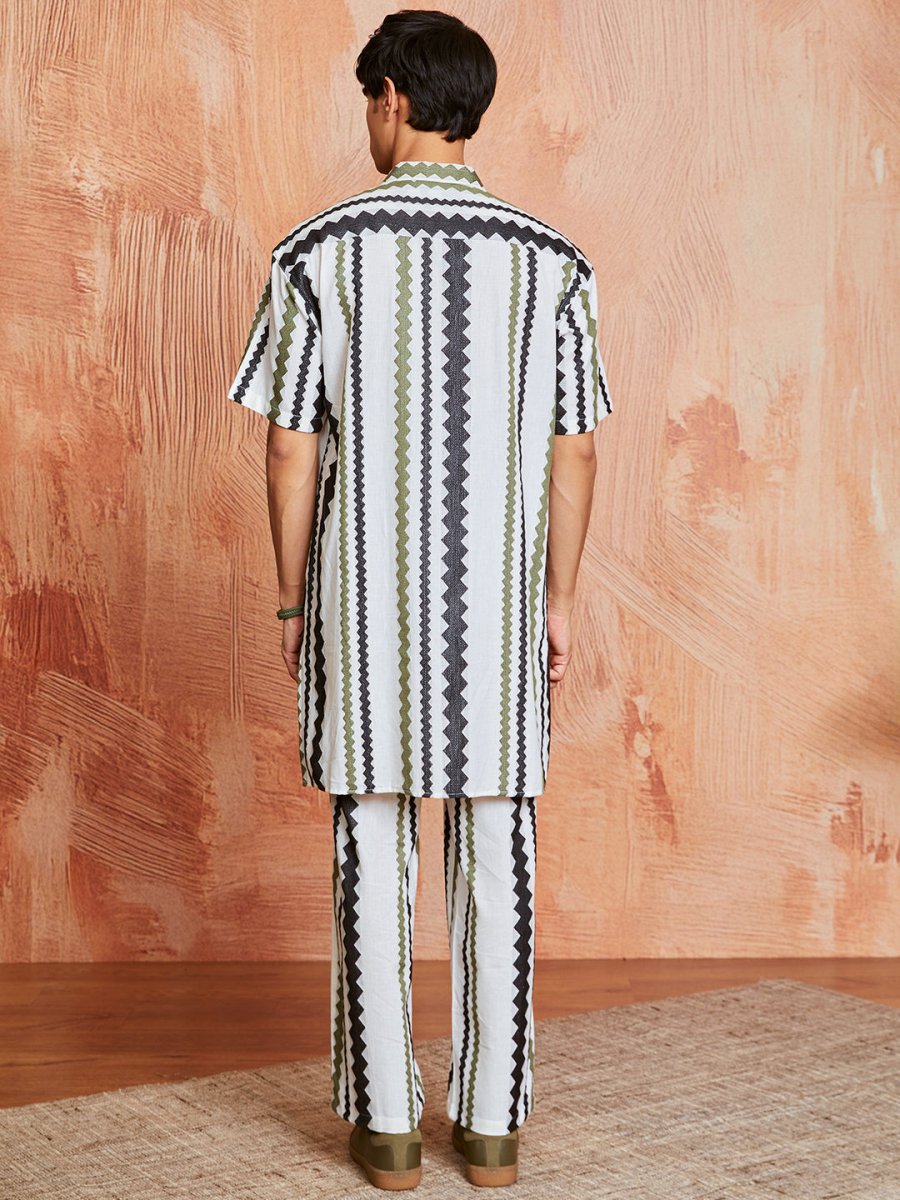 Men's Multi - Color Cotton Kurta and Pyjama Set - House of Sarvati LLC