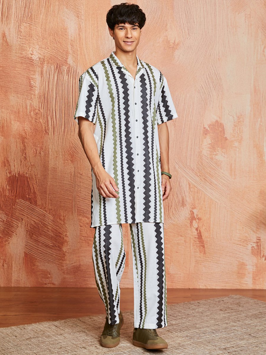 Men's Multi - Color Cotton Kurta and Pyjama Set - House of Sarvati LLC