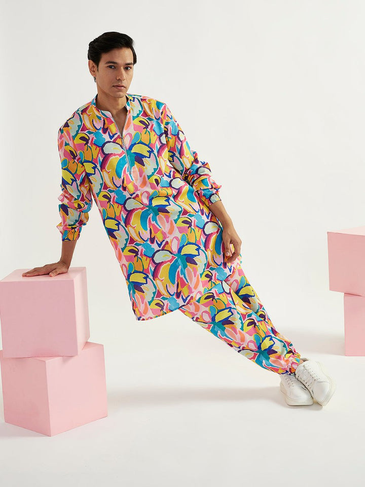 Men's Multicolour Crepe Kurta and Pyjama Set - House of Sarvati LLC