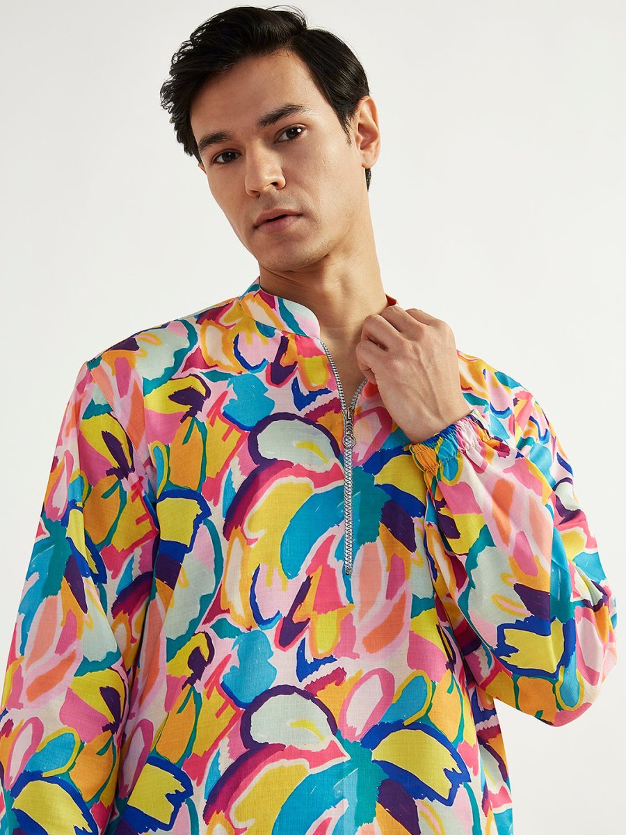 Men's Multicolour Crepe Kurta and Pyjama Set - House of Sarvati LLC