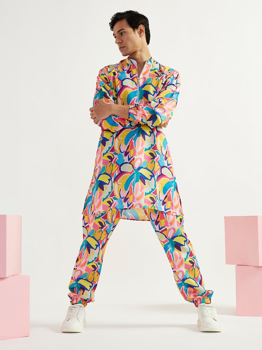 Men's Multicolour Crepe Kurta and Pyjama Set - House of Sarvati LLC