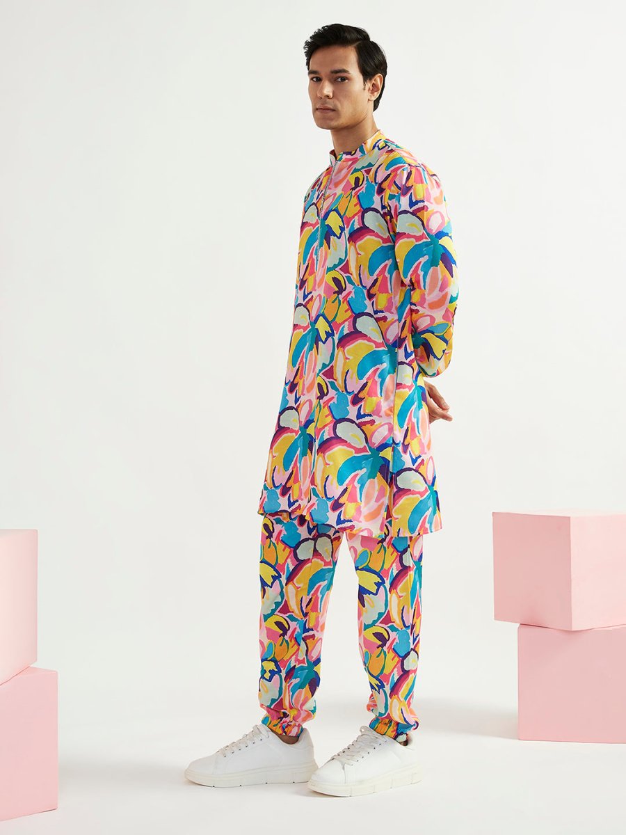 Men's Multicolour Crepe Kurta and Pyjama Set - House of Sarvati LLC