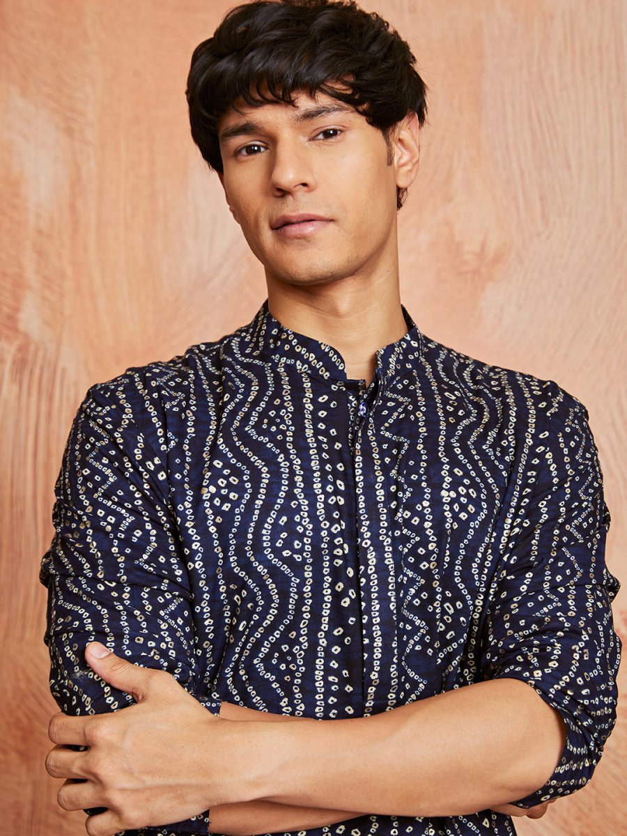 Men's Navy Blue Rayon Kurta - House of Sarvati LLC
