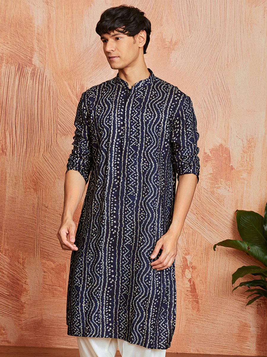 Men's Navy Blue Rayon Kurta - House of Sarvati LLC