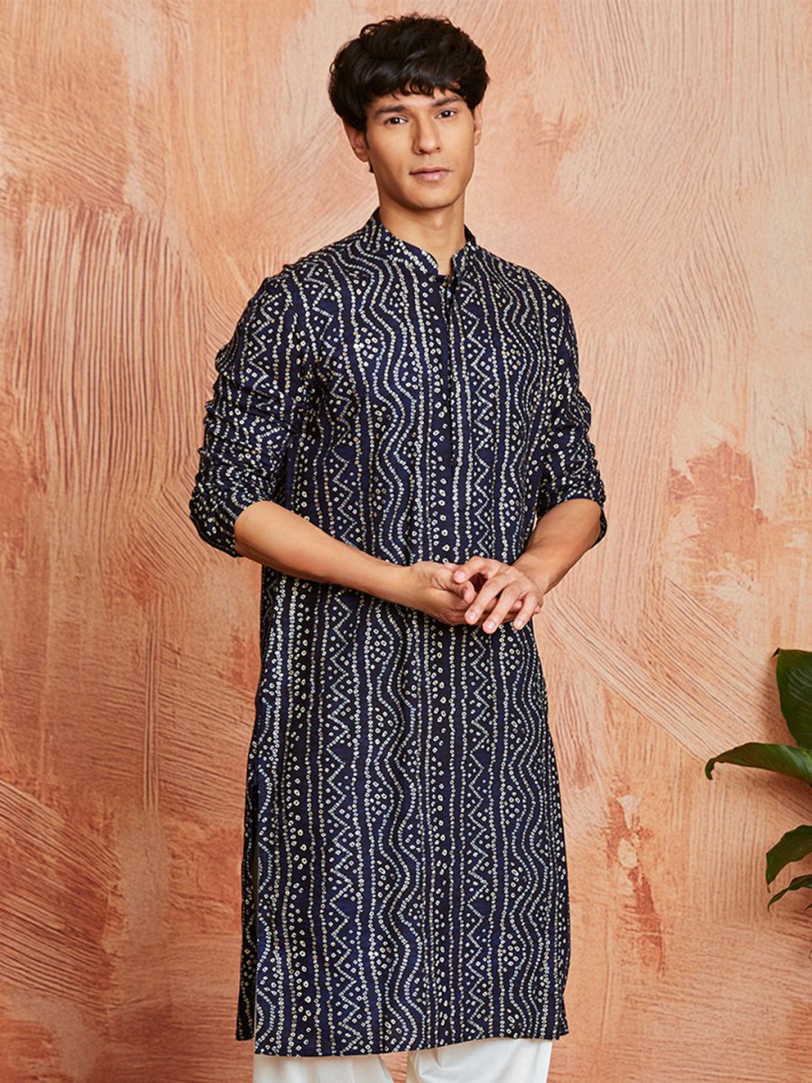 Men's Navy Blue Rayon Kurta - House of Sarvati LLC
