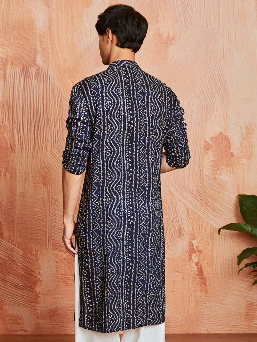 Men's Navy Blue Rayon Kurta - House of Sarvati LLC