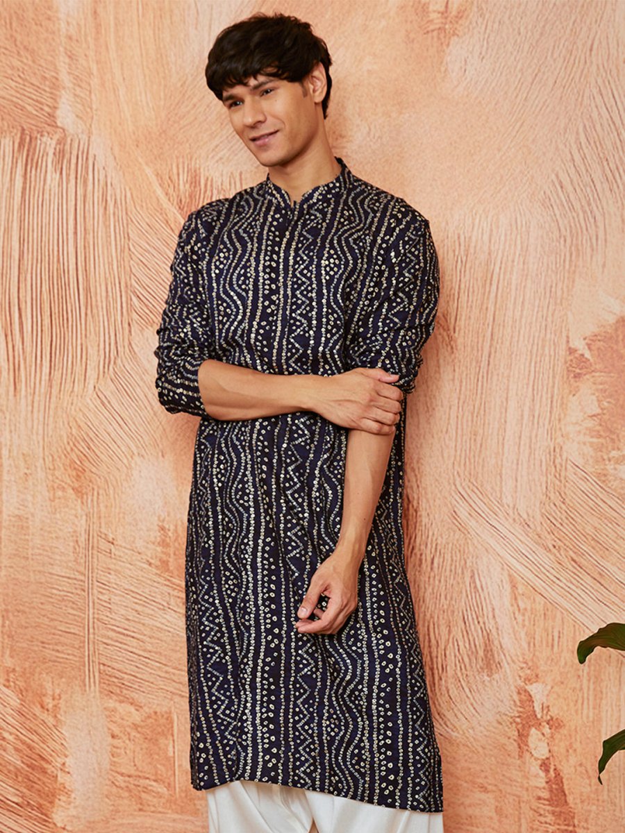 Men's Navy Blue Rayon Kurta - House of Sarvati LLC