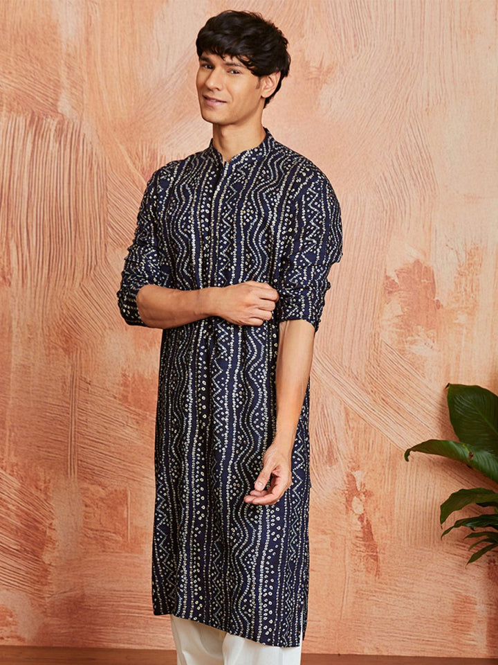 Men's Navy Blue Rayon Kurta - House of Sarvati LLC