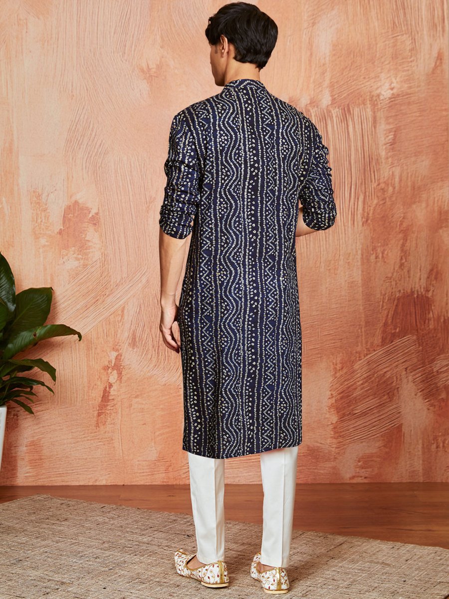 Men's Navy Blue Rayon Kurta and Pyjama Set - House of Sarvati LLC