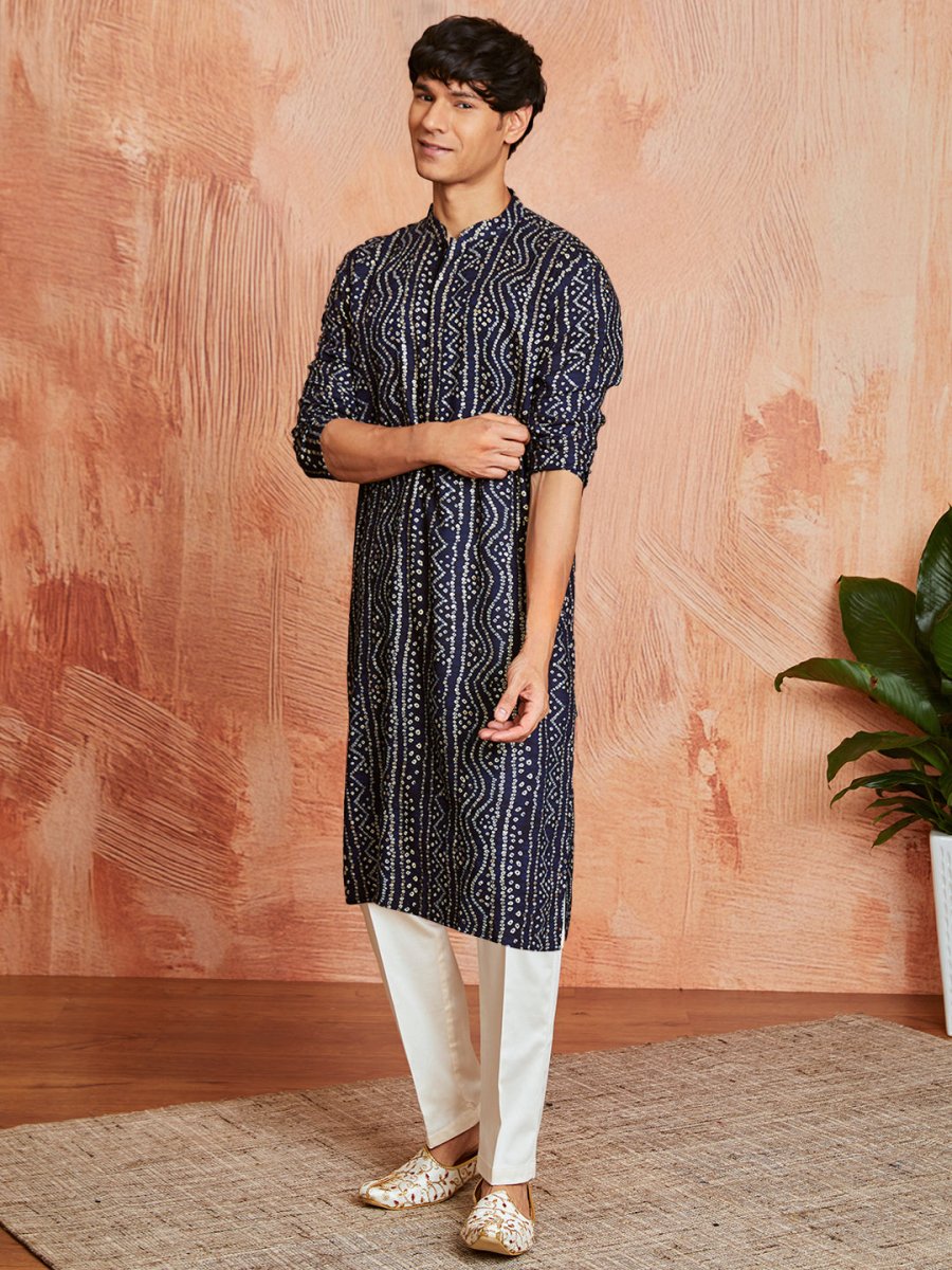 Men's Navy Blue Rayon Kurta and Pyjama Set - House of Sarvati LLC