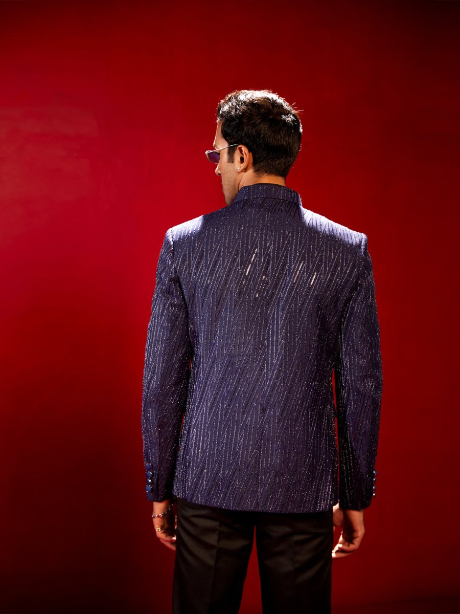 Men's Navy Blue Sequined Jodhpuri - House of Sarvati LLC