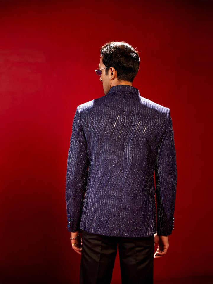 Men's Navy Blue Sequined Jodhpuri - House of Sarvati LLC