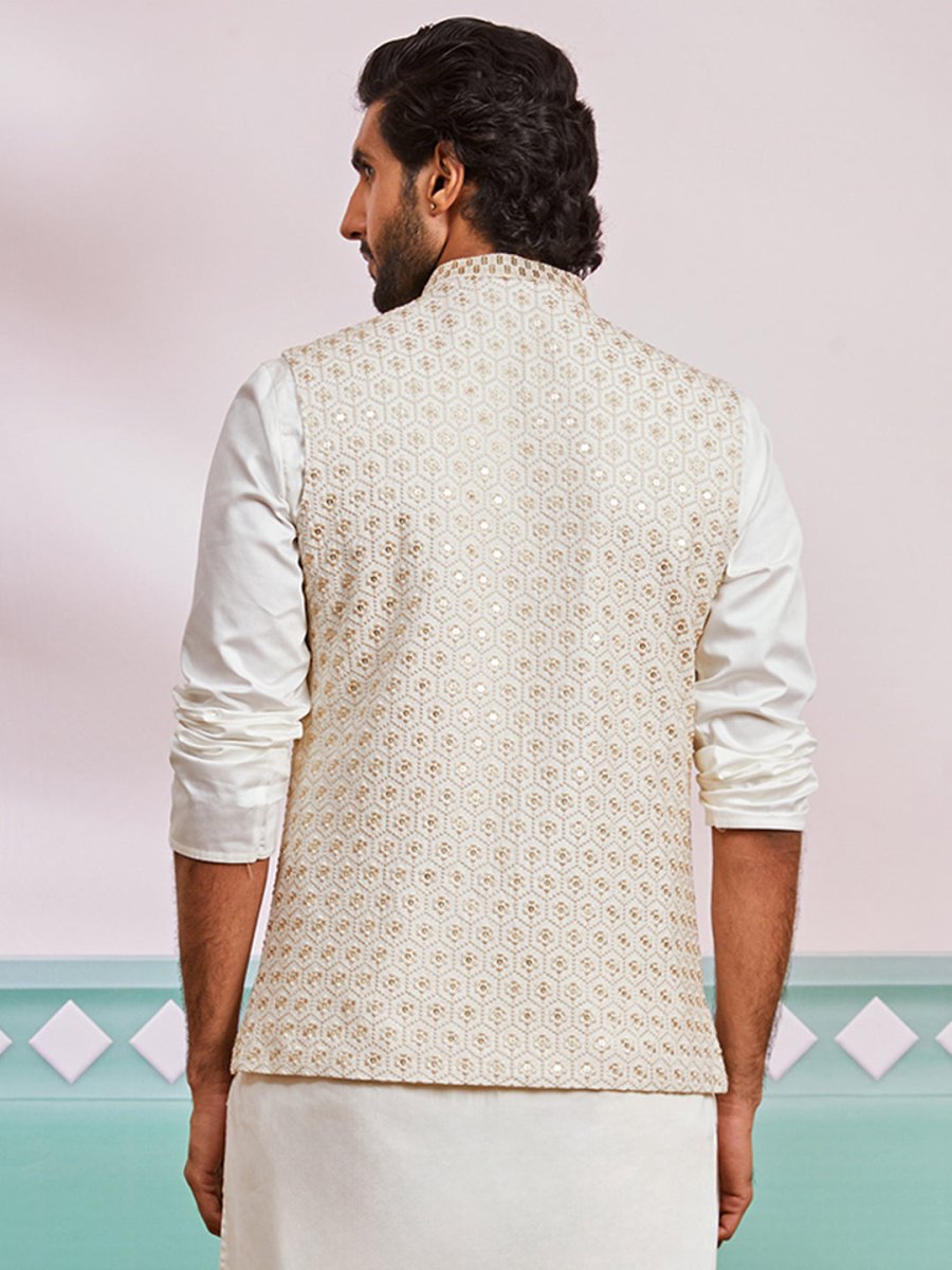 Men's Off White Nehru Jacket - House of Sarvati LLC