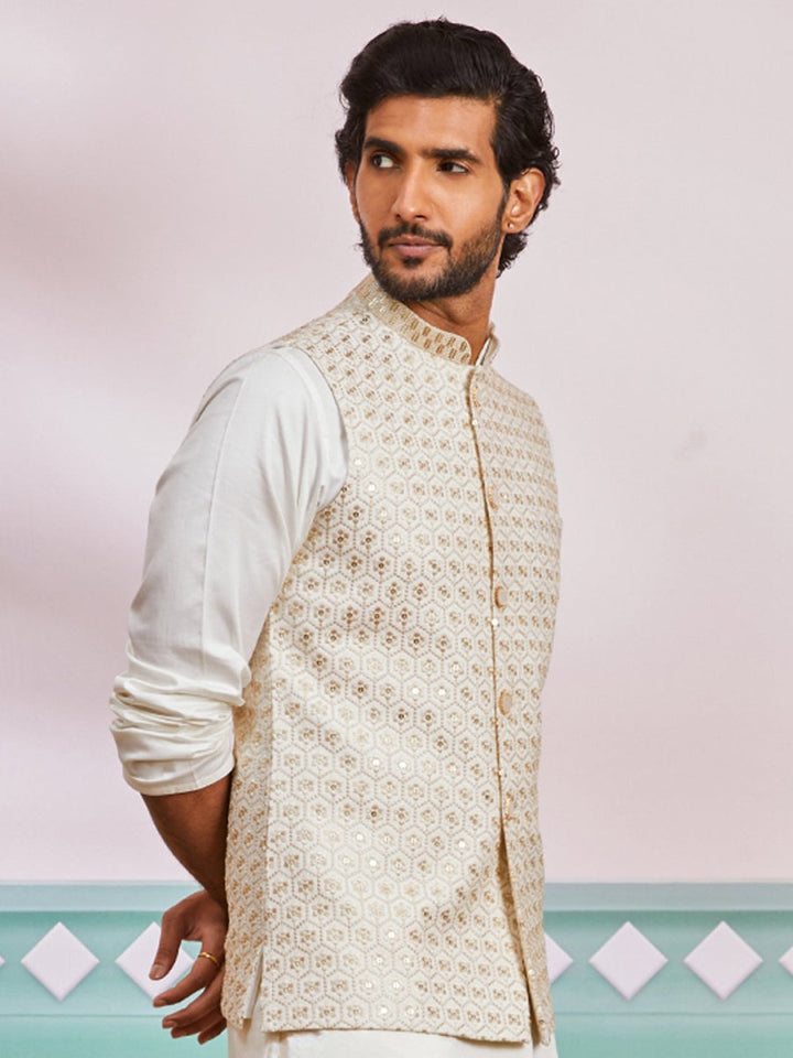 Men's Off White Nehru Jacket - House of Sarvati LLC
