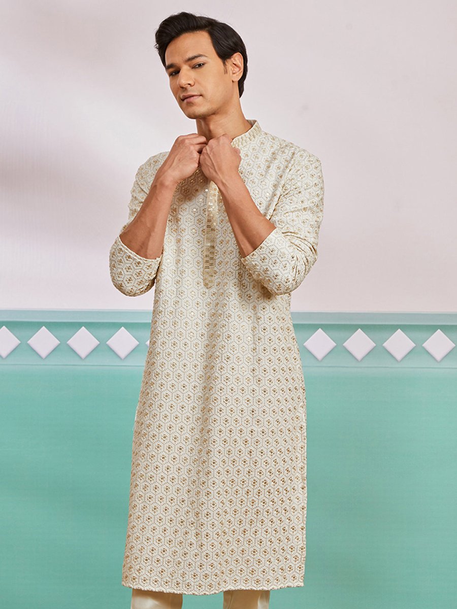 Men's Off White Rayon Kurta - House of Sarvati LLC
