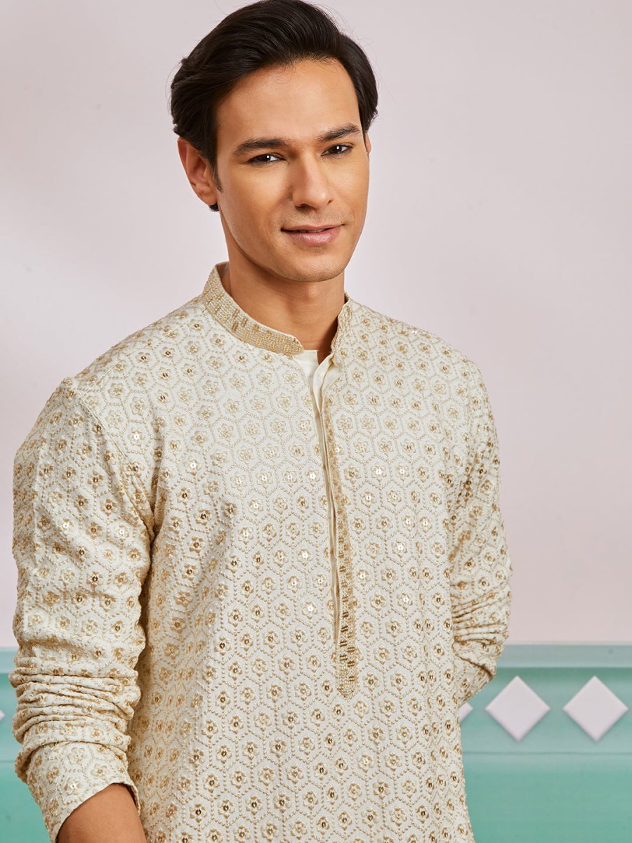 Men's Off White Rayon Kurta - House of Sarvati LLC