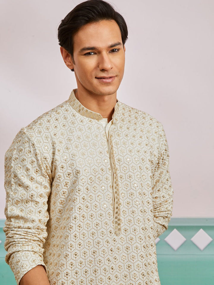 Men's Off White Rayon Kurta - House of Sarvati LLC