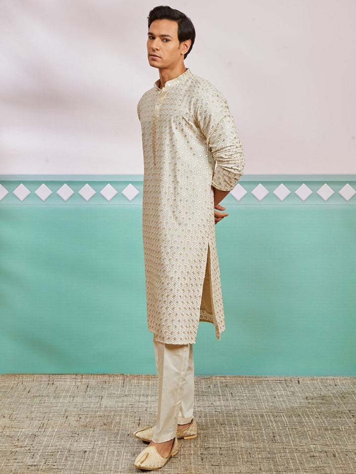 Men's Off White Rayon Kurta & Pyjama Set - House of Sarvati LLC