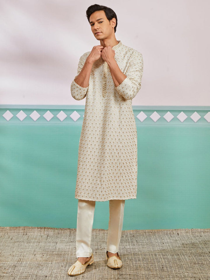 Men's Off White Rayon Kurta & Pyjama Set - House of Sarvati LLC