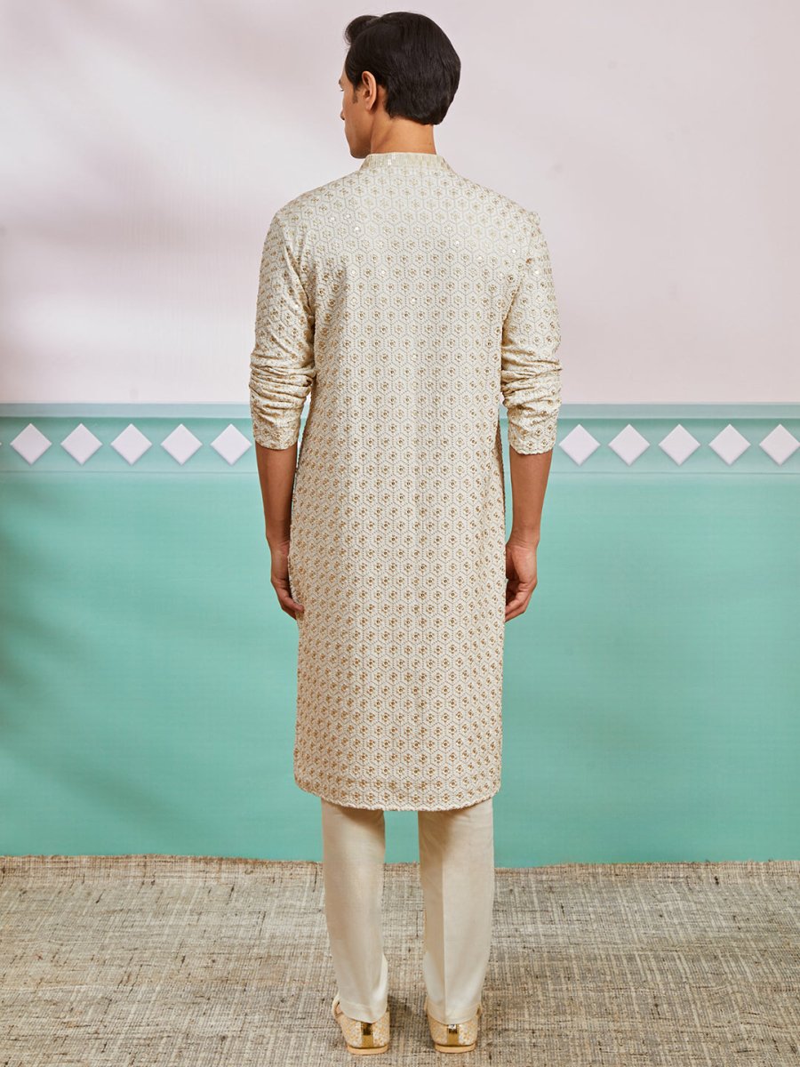 Men's Off White Rayon Kurta & Pyjama Set - House of Sarvati LLC