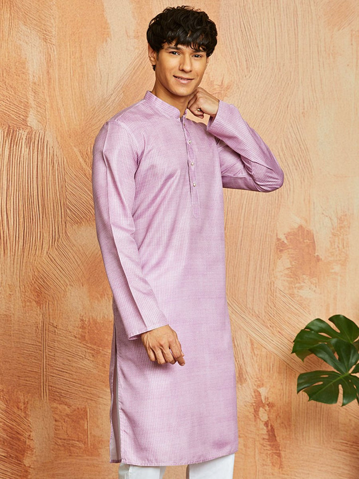 Men's Onion Pink Cotton Blend Kurta with Kantha Work Embroidery - House of Sarvati LLC