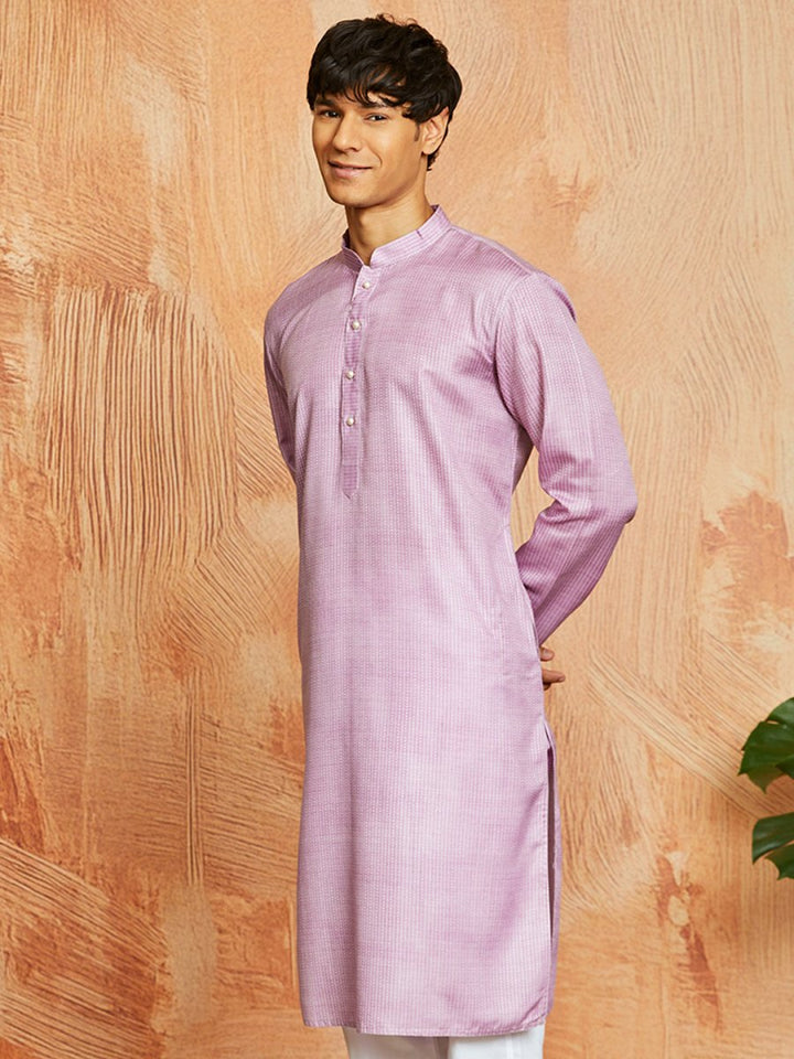 Men's Onion Pink Cotton Blend Kurta with Kantha Work Embroidery - House of Sarvati LLC