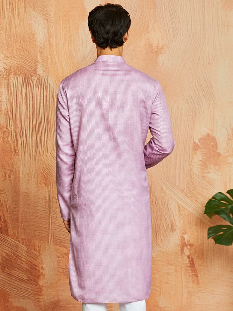 Men's Onion Pink Cotton Blend Kurta with Kantha Work Embroidery - House of Sarvati LLC