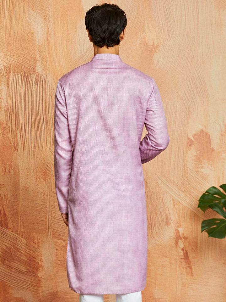 Men's Onion Pink Cotton Blend Kurta with Kantha Work Embroidery - House of Sarvati LLC