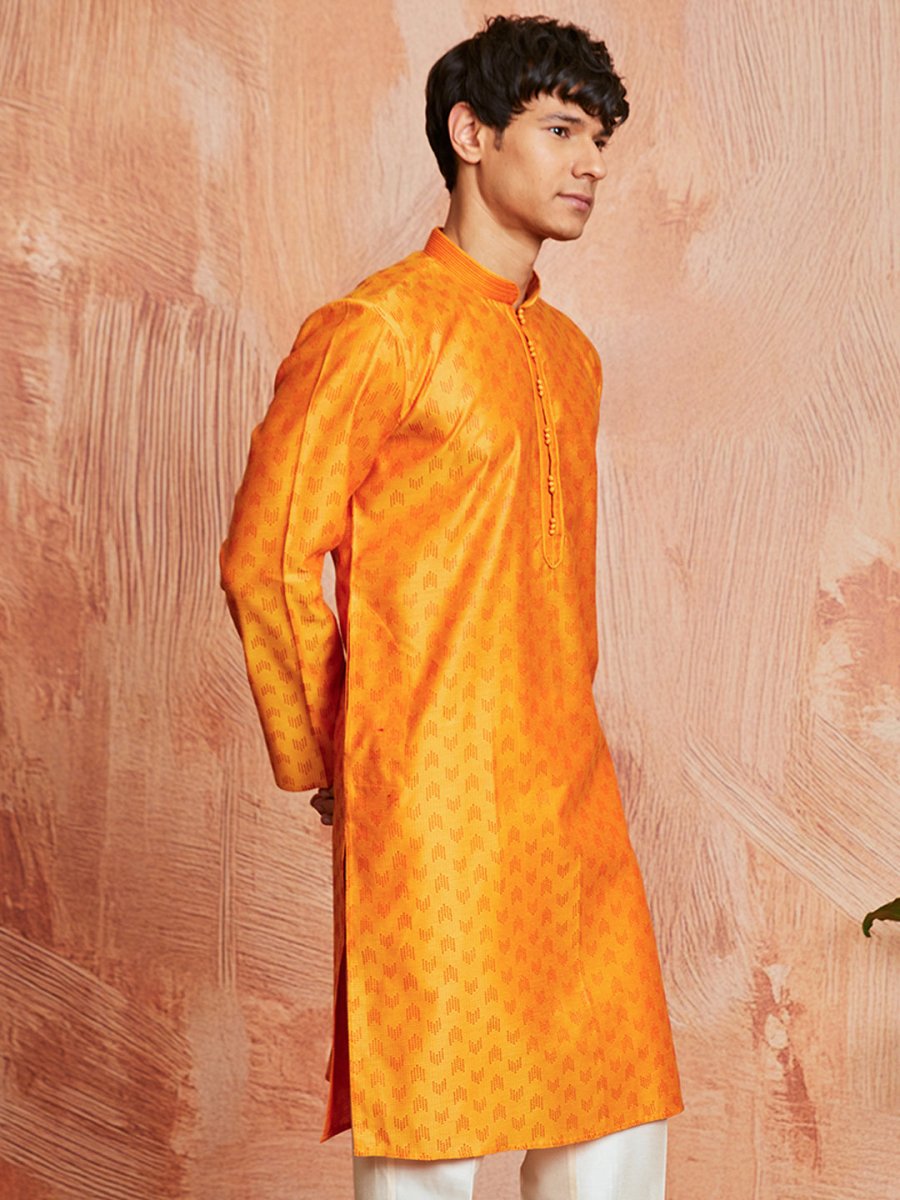 Men's Orange Silk Blend Kurta - House of Sarvati LLC
