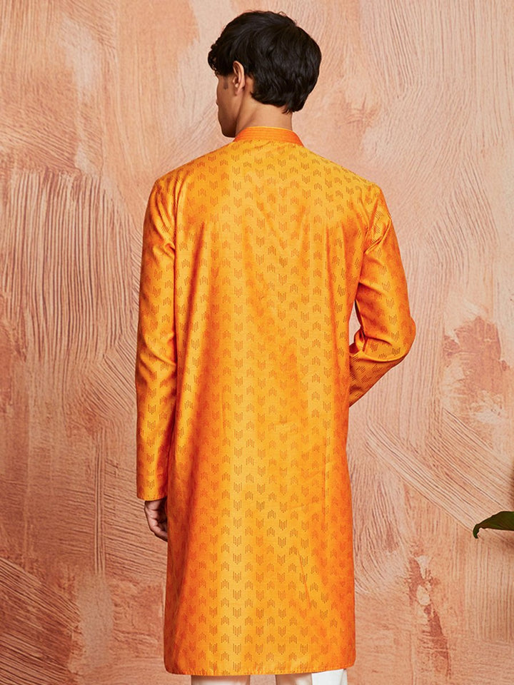 Men's Orange Silk Blend Kurta - House of Sarvati LLC